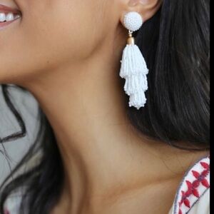 Panacea White Gold Beaded Tassel Earrings
